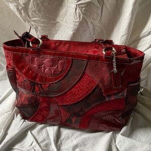Vintage Coach Signature Carly Deep Red Patchwork